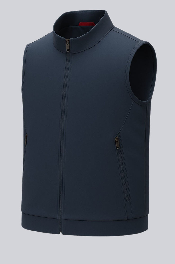Herre Casual Ståkrave Vest med Lynlås – Marineblå Bomuldsblanding
