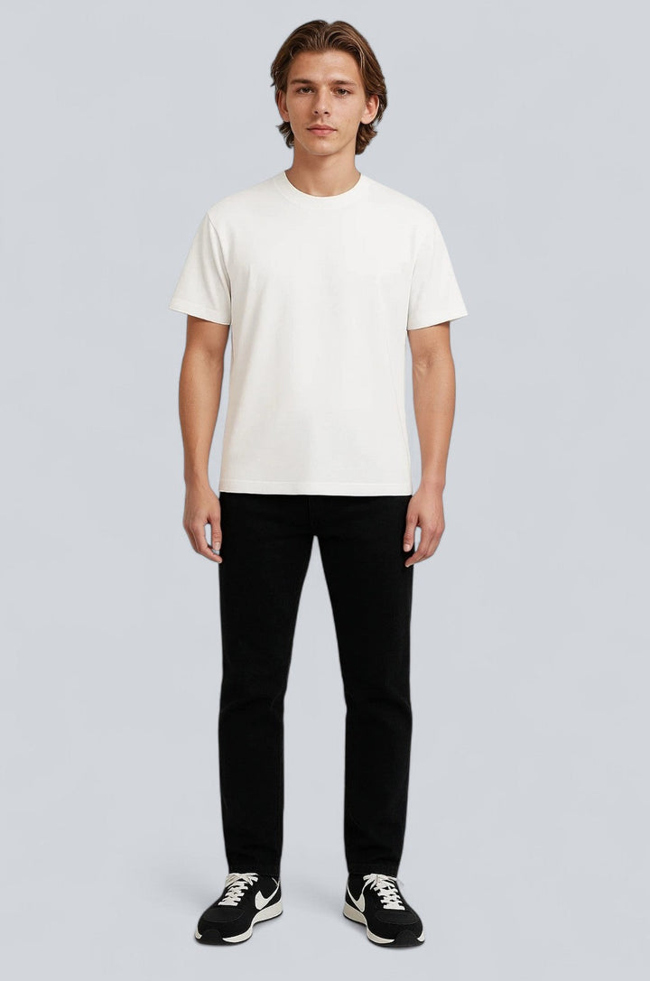 Herre T-shirt i Bomuld – Åndbar Kortærmet Rund Hals – Hvid