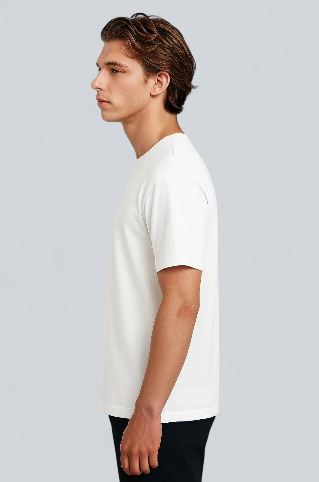 Herre T-shirt i Bomuld – Åndbar Kortærmet Rund Hals – Hvid