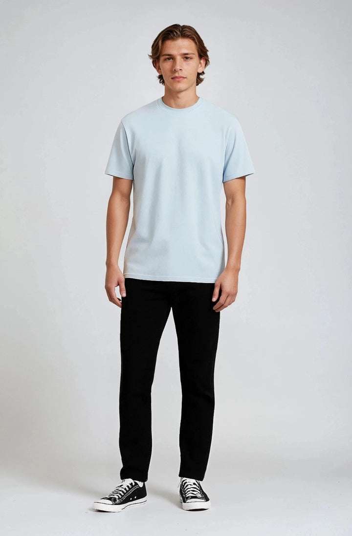 Herre T-shirt i Bomuld – Åndbar Kortærmet Rund Hals – Tågeblå