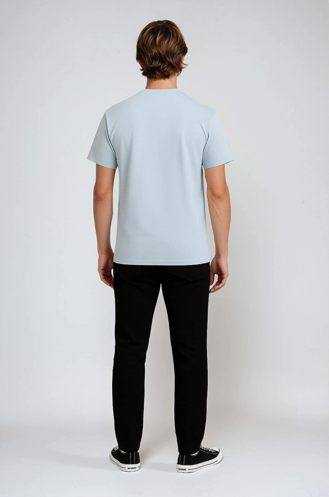 Herre T-shirt i Bomuld – Åndbar Kortærmet Rund Hals – Tågeblå