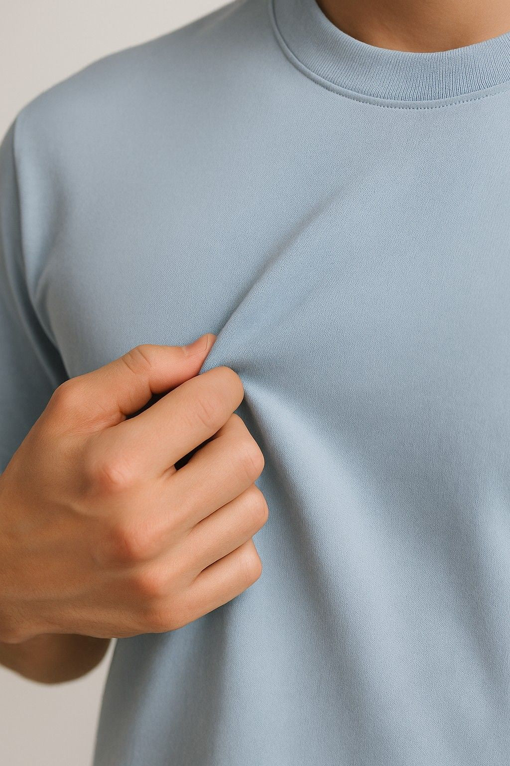 Herre T-shirt i Bomuld – Åndbar Kortærmet Rund Hals – Tågeblå