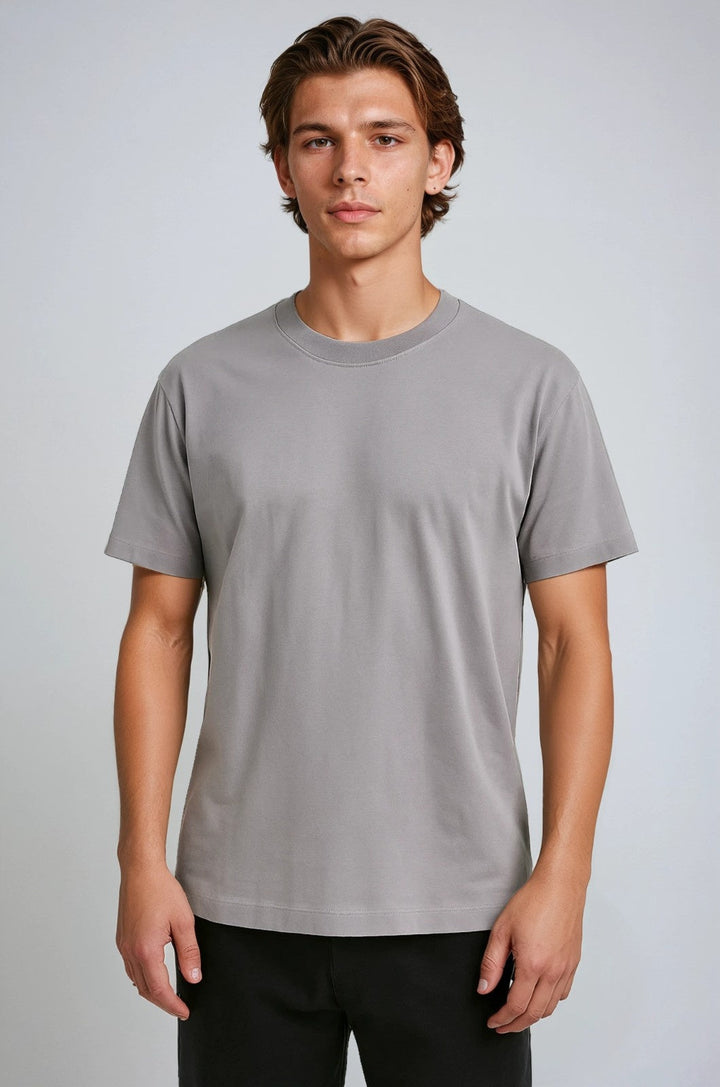 Herre T-shirt i Bomuld – Åndbar Kortærmet Rund Hals – Jerngrå