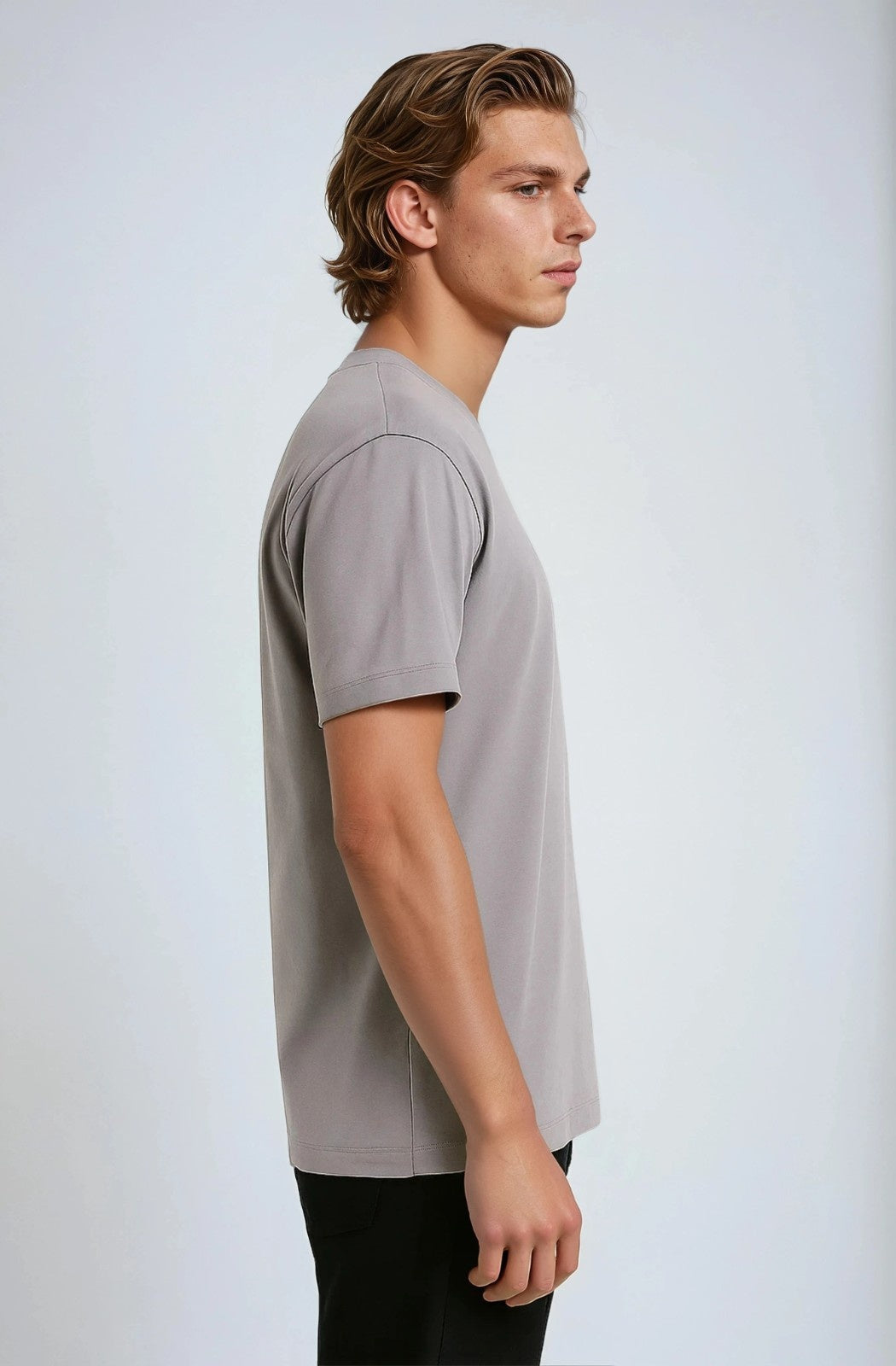 Herre T-shirt i Bomuld – Åndbar Kortærmet Rund Hals – Jerngrå