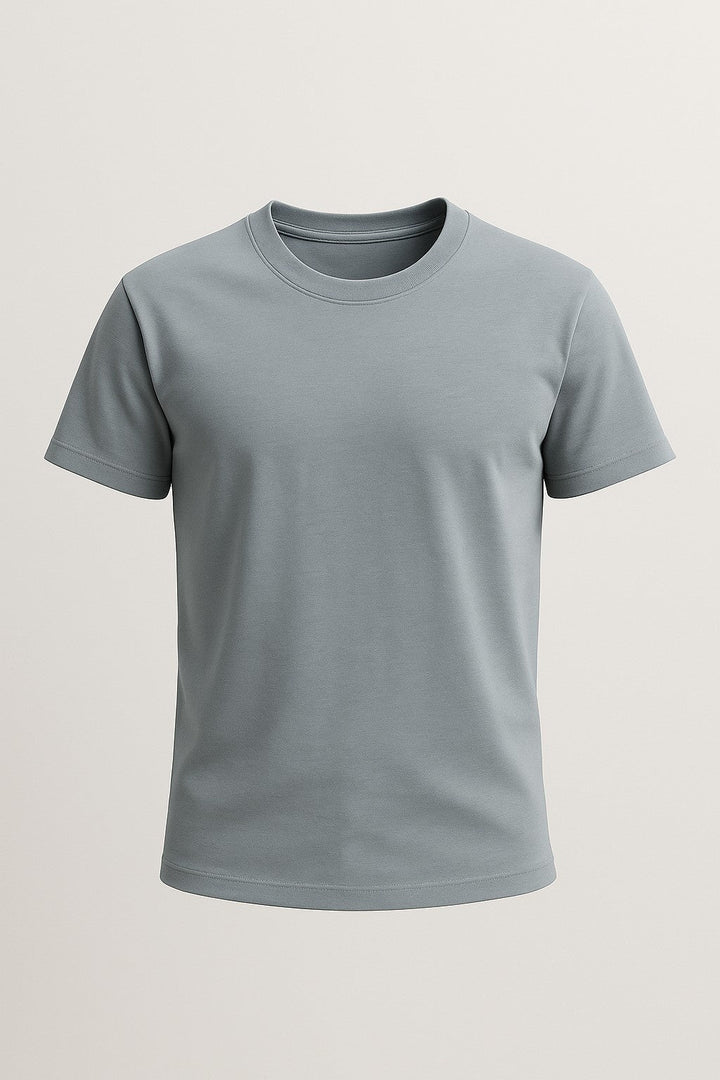 Herre T-shirt i Bomuld – Åndbar Kortærmet Rund Hals – Jerngrå