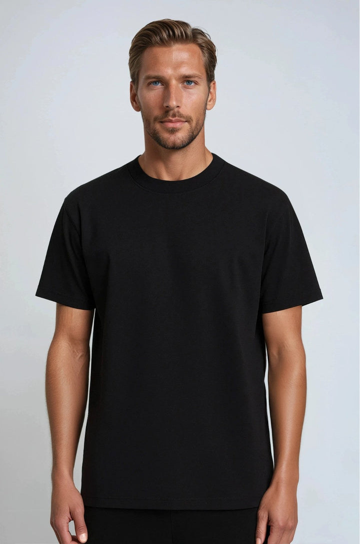 Herre T-shirt i Bomuld – Åndbar Kortærmet Rund Hals – Kulsort