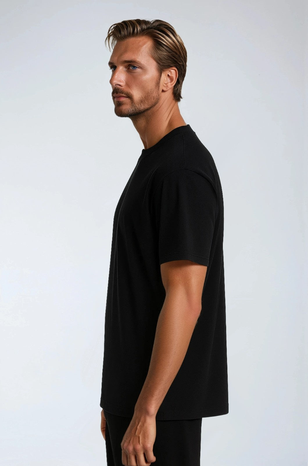 Herre T-shirt i Bomuld – Åndbar Kortærmet Rund Hals – Kulsort