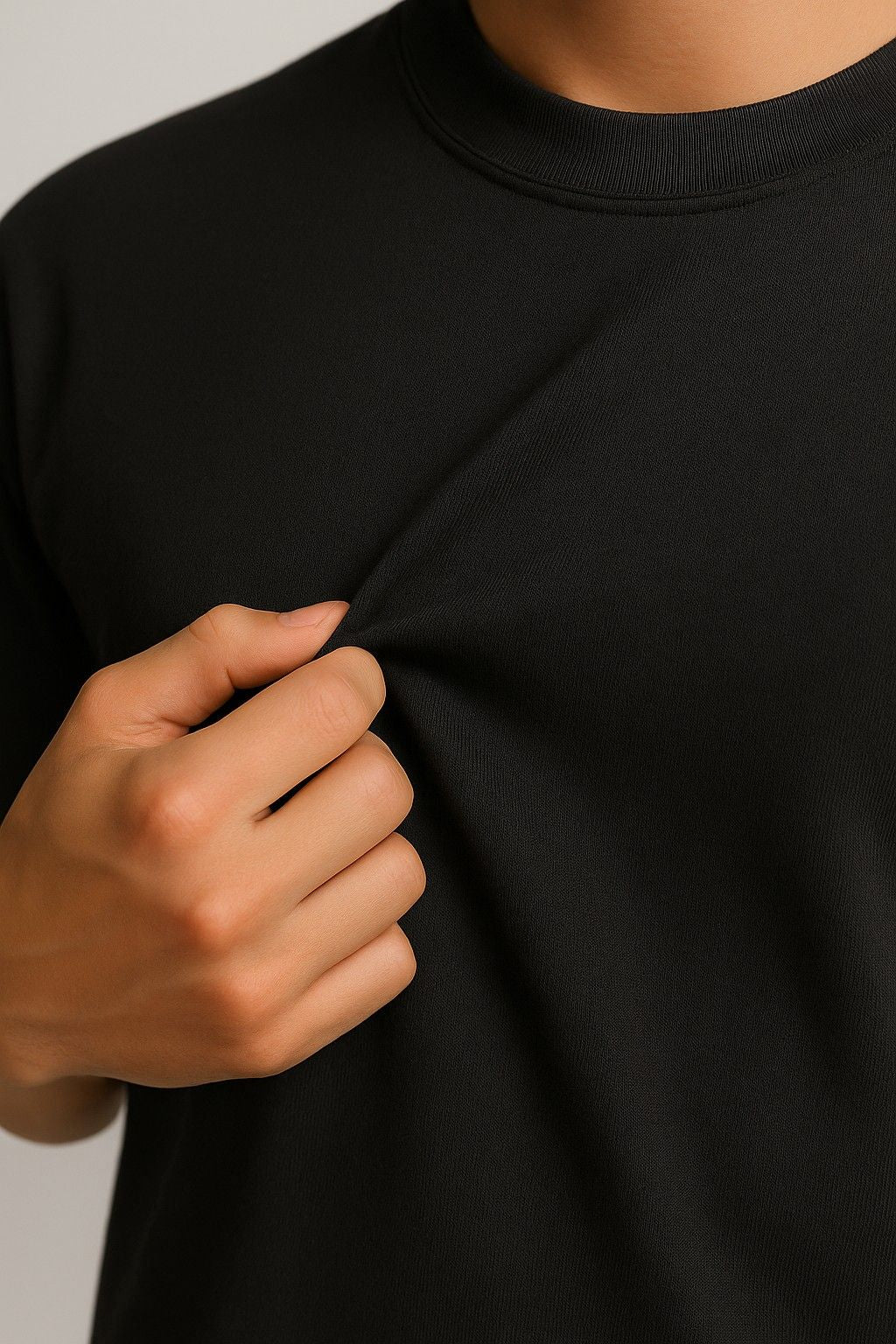 Herre T-shirt i Bomuld – Åndbar Kortærmet Rund Hals – Kulsort