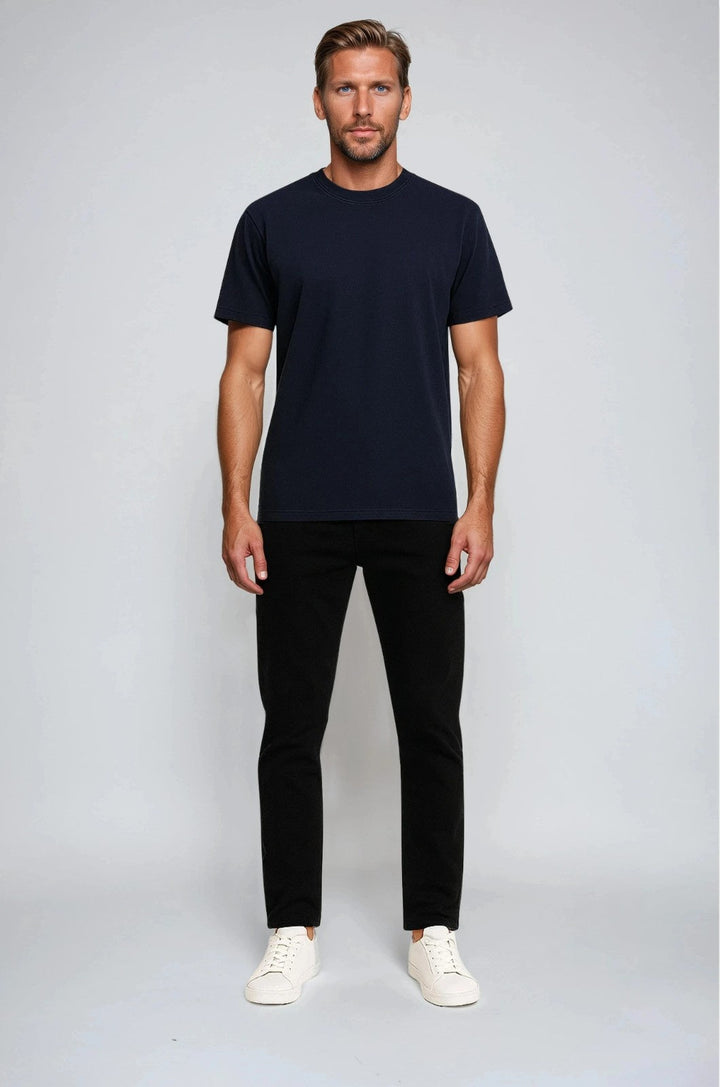 Herre T-shirt i Bomuld – Åndbar Kortærmet Rund Hals – Marineblå