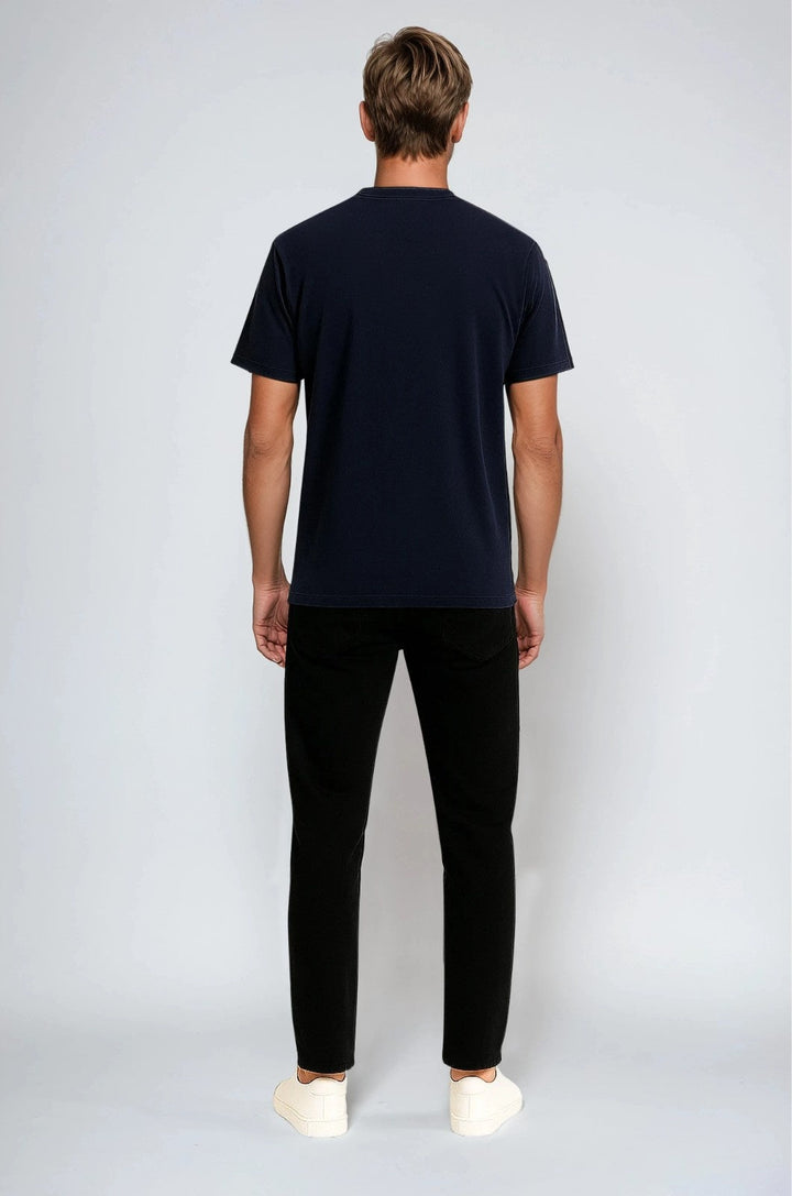 Herre T-shirt i Bomuld – Åndbar Kortærmet Rund Hals – Marineblå