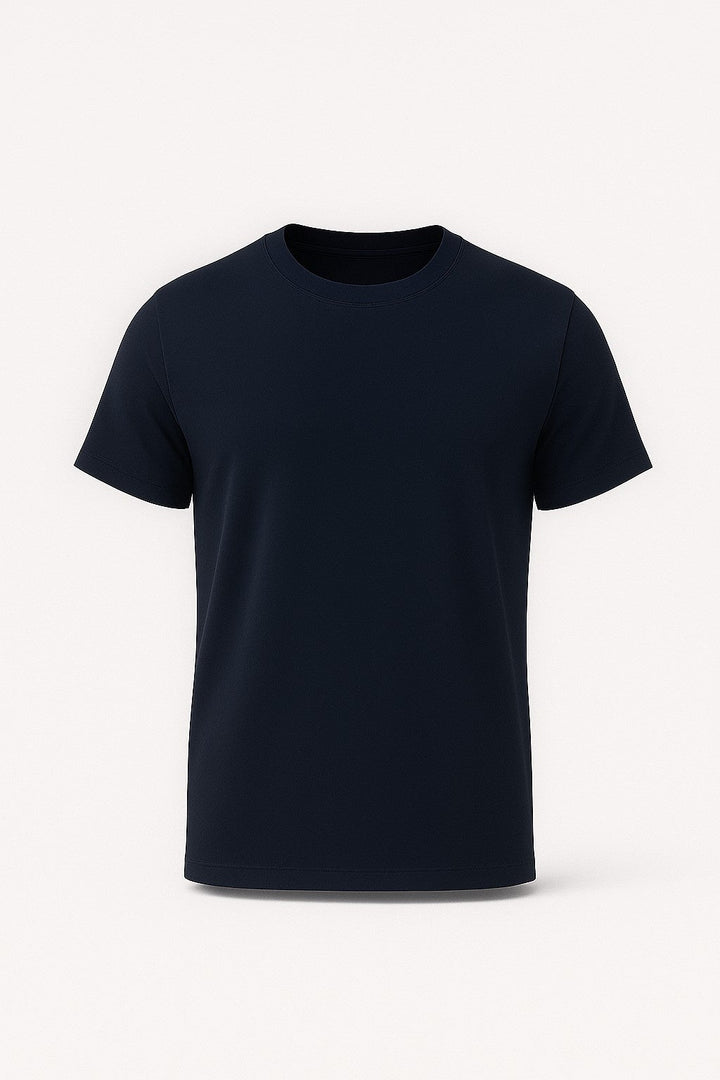 Herre T-shirt i Bomuld – Åndbar Kortærmet Rund Hals – Marineblå