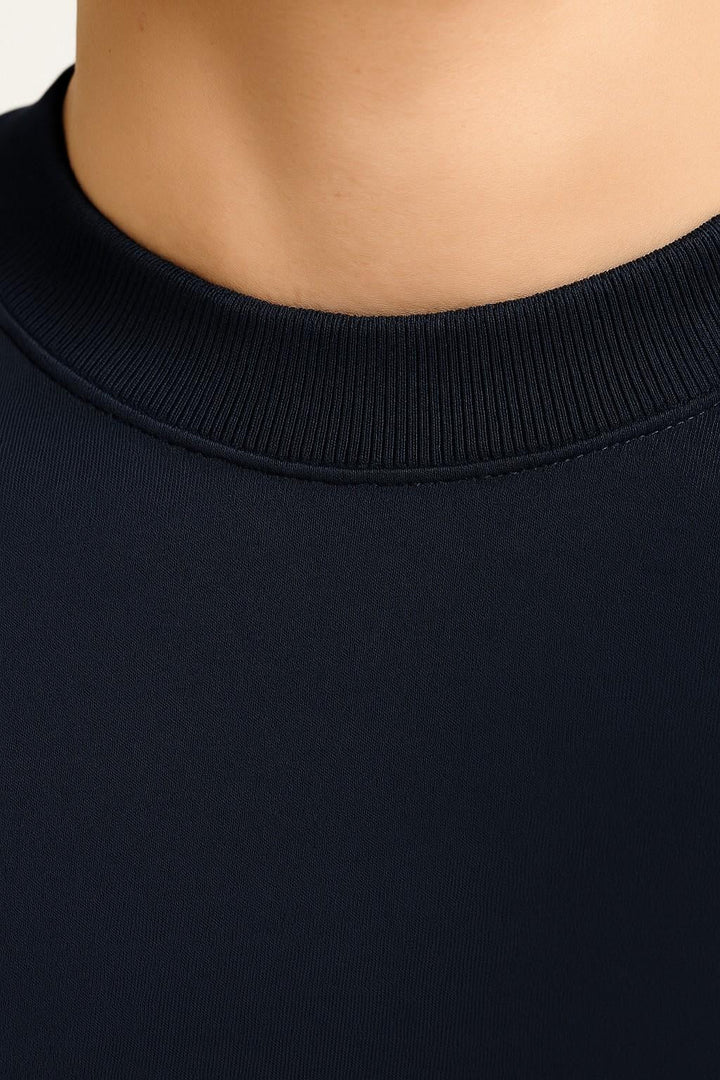 Herre T-shirt i Bomuld – Åndbar Kortærmet Rund Hals – Marineblå