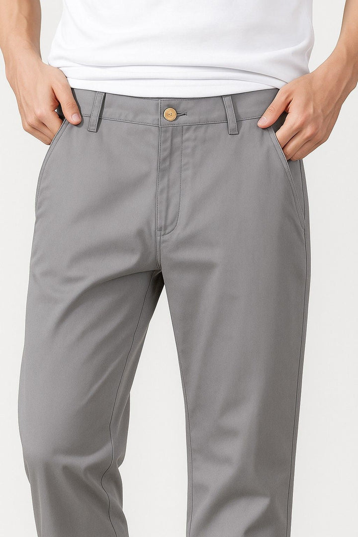 Herrebukser – Straight Fit Bomuld med Stræk – Grå – Fire Årstider – Kontor & Casual