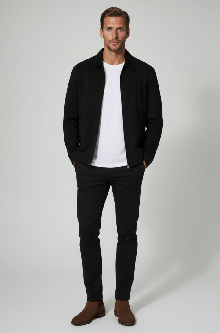 Sort Ruskindsjakke til Mænd – Moderne Casual Overtøj