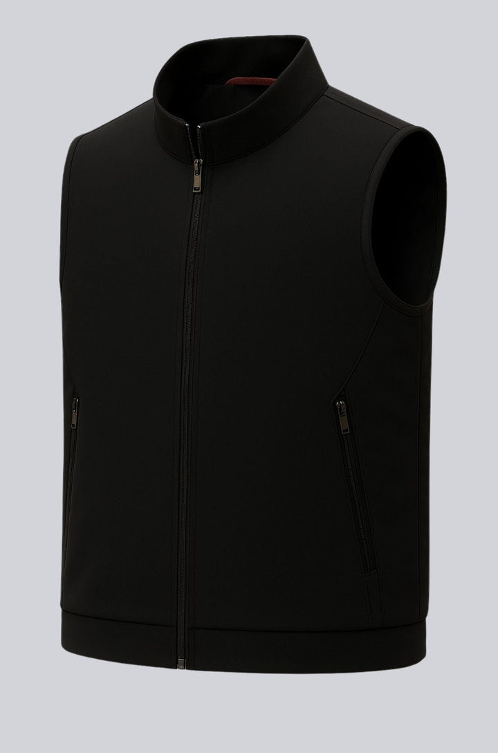 Herre Casual Ståkrave Vest med Lynlås – Sort Bomuldsblanding