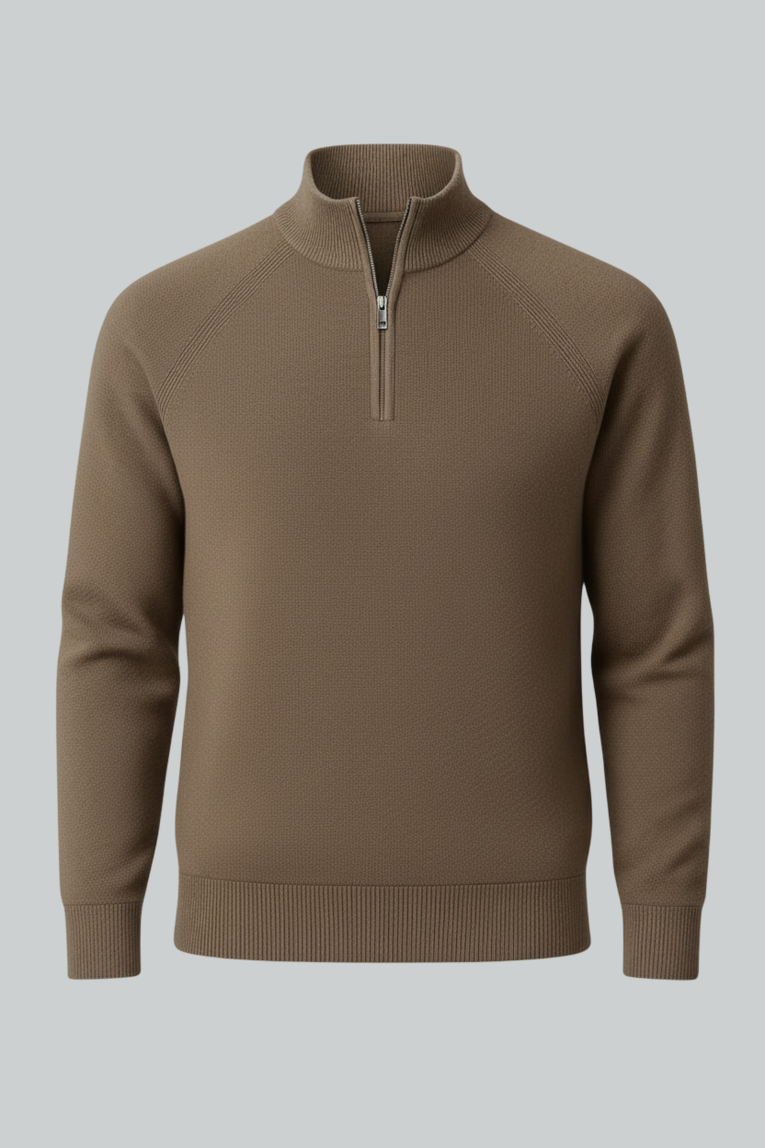Herre Half-Zip Striktrøje med Ståkrave – Taupe Brun
