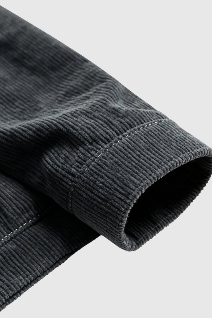 Herrejakke i fløjl med sherpa-krave og trykknapper - Mørk Koksgrå