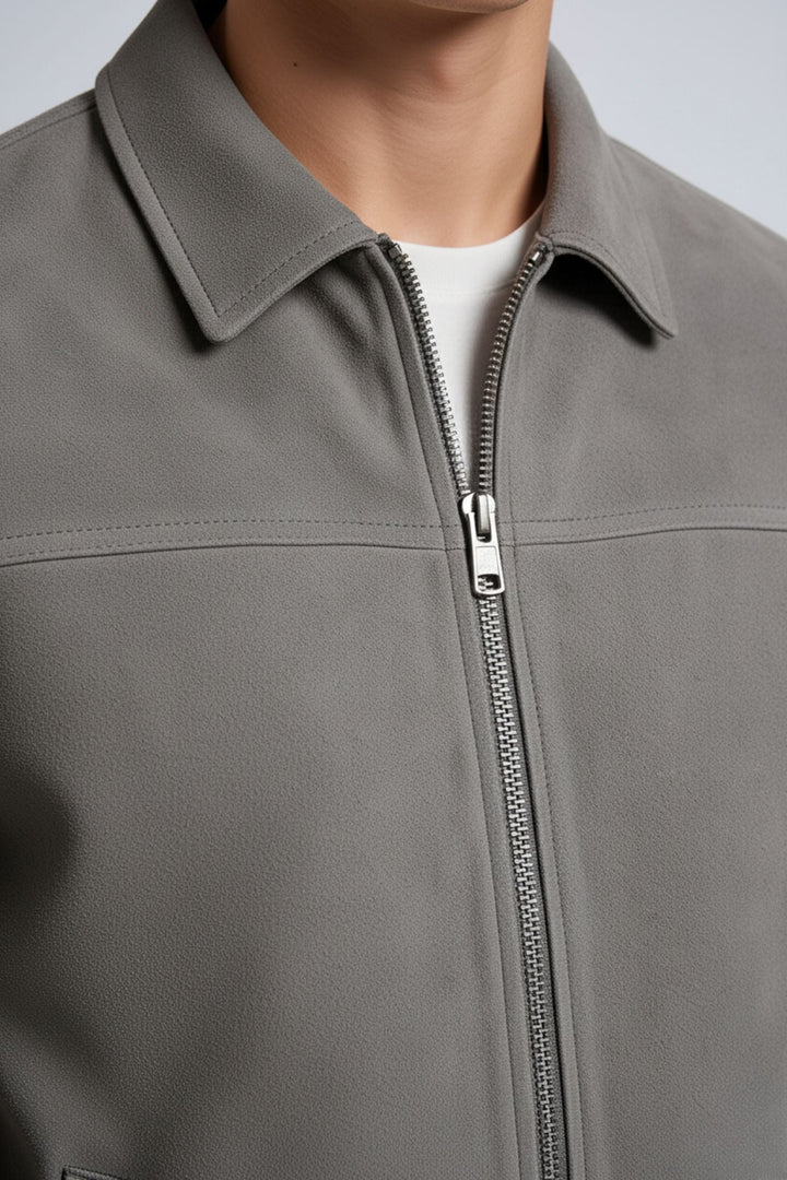 Grå Suede Jakke til Mænd – Moderne Casual Jakke