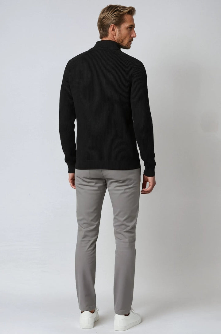 Herre Half-Zip Striktrøje med Ståkrave – Sort