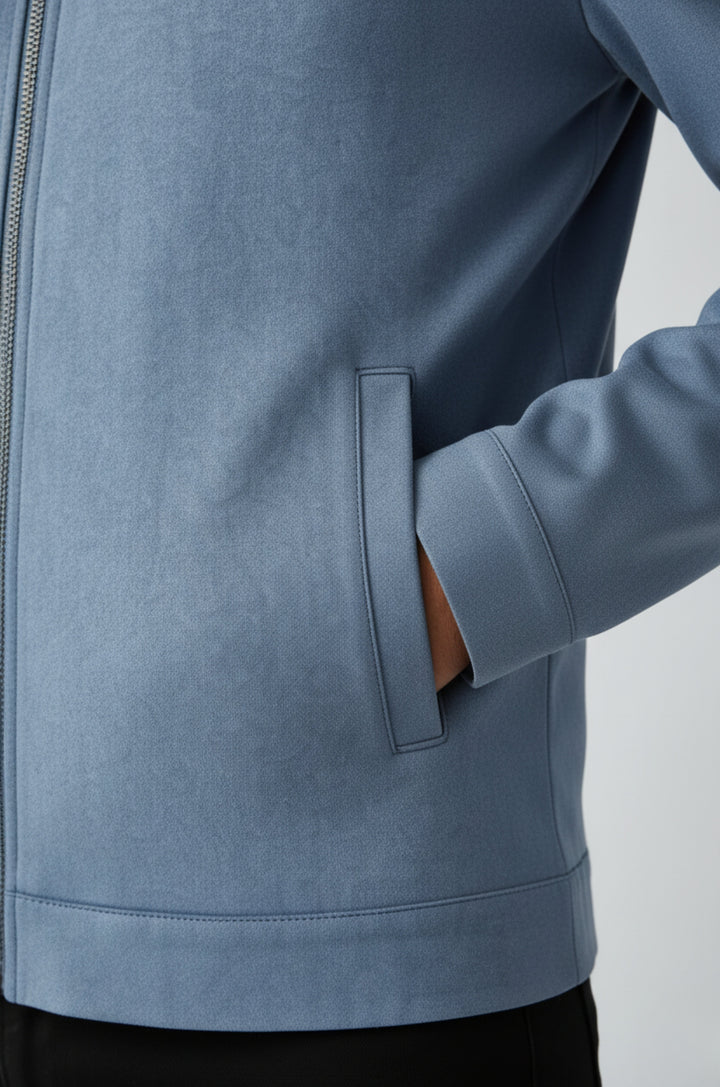 Dusty Blue Suede Jakke til Mænd – Elegant og Alsidig Hverdagsjakke