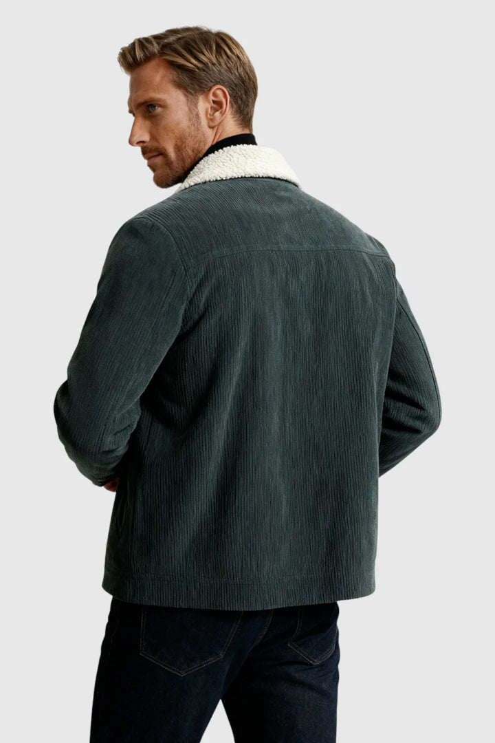 Herrejakke i fløjl med sherpa-krave og trykknapper - Mørk Koksgrå