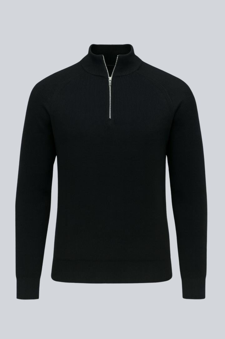 Herre Half-Zip Striktrøje med Ståkrave – Sort