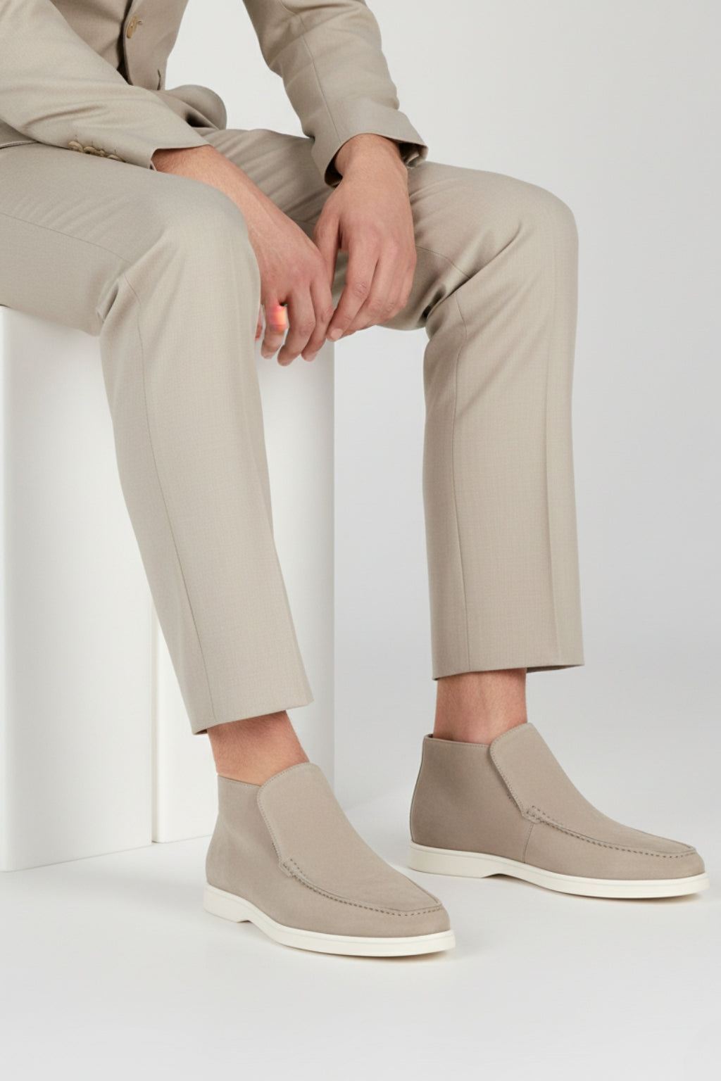 Herre Ruskinds Loafer Støvler – Slip-On Chukka Stil, Flad Hæl – Greige