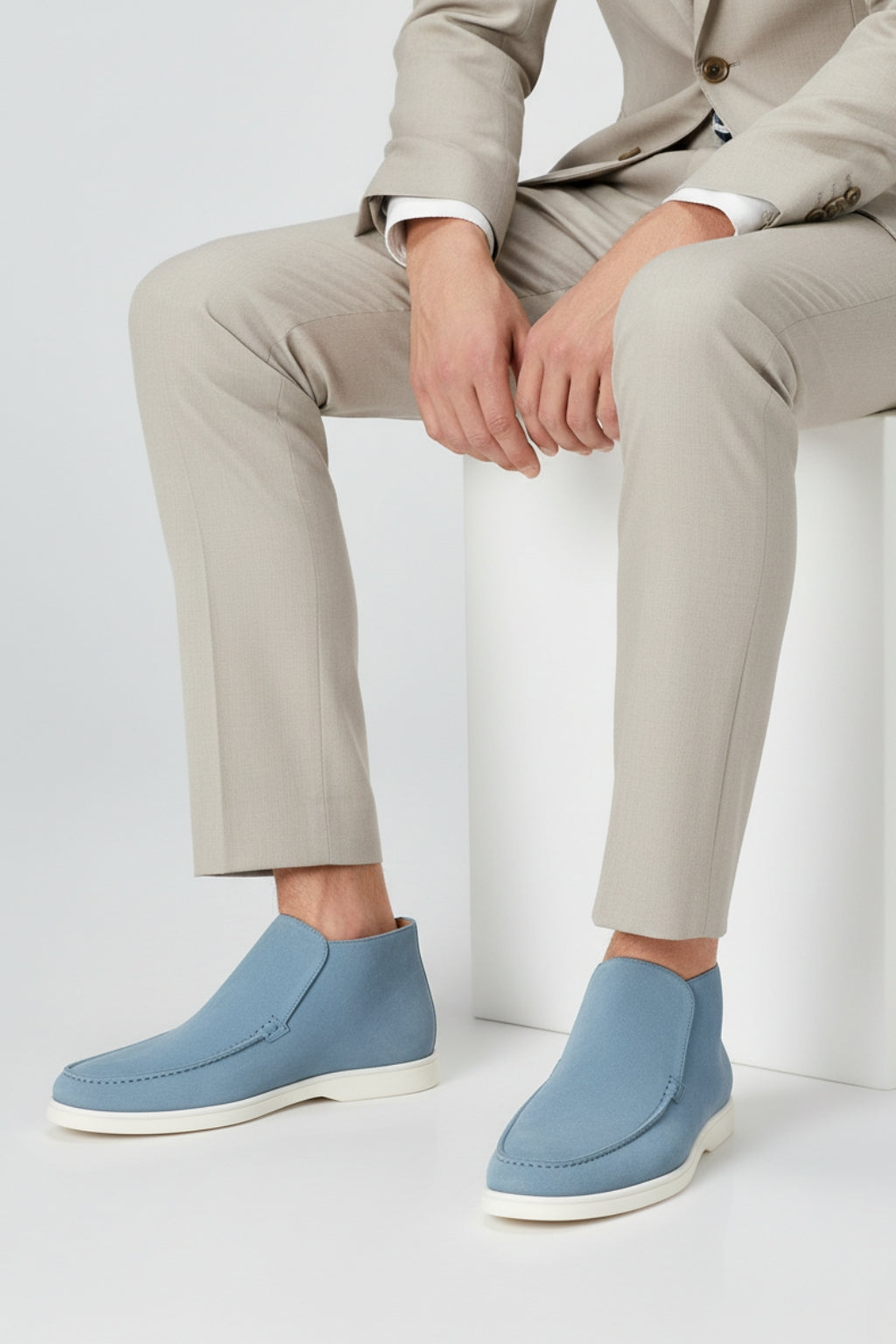 Herre Ruskinds Loafer Støvler – Slip-On Chukka Stil, Flad Hæl – Lyseblå