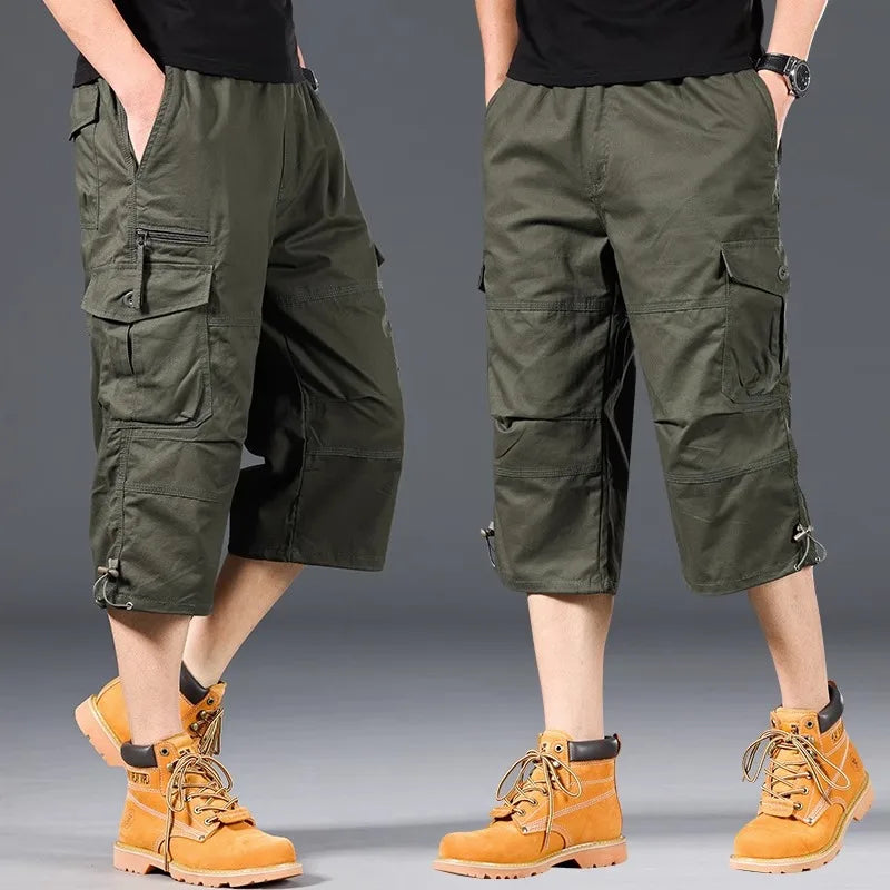 Lange Bomulds Cargo Shorts