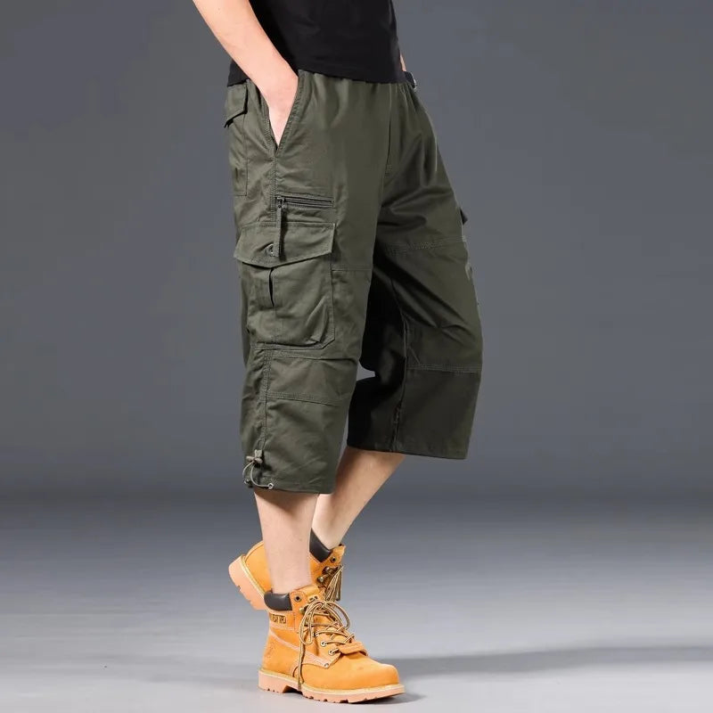 Lange Bomulds Cargo Shorts