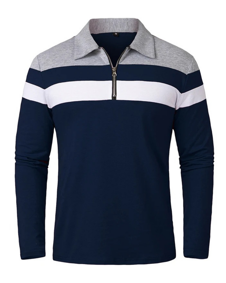 Elegant Stribet Zip Sweater