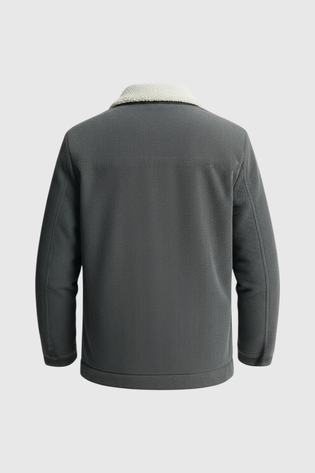 Herrejakke i fløjl med sherpa-krave og trykknapper - Mørk Koksgrå
