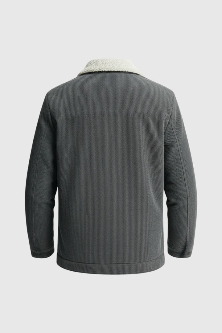 Herrejakke i fløjl med sherpa-krave og trykknapper - Mørk Koksgrå