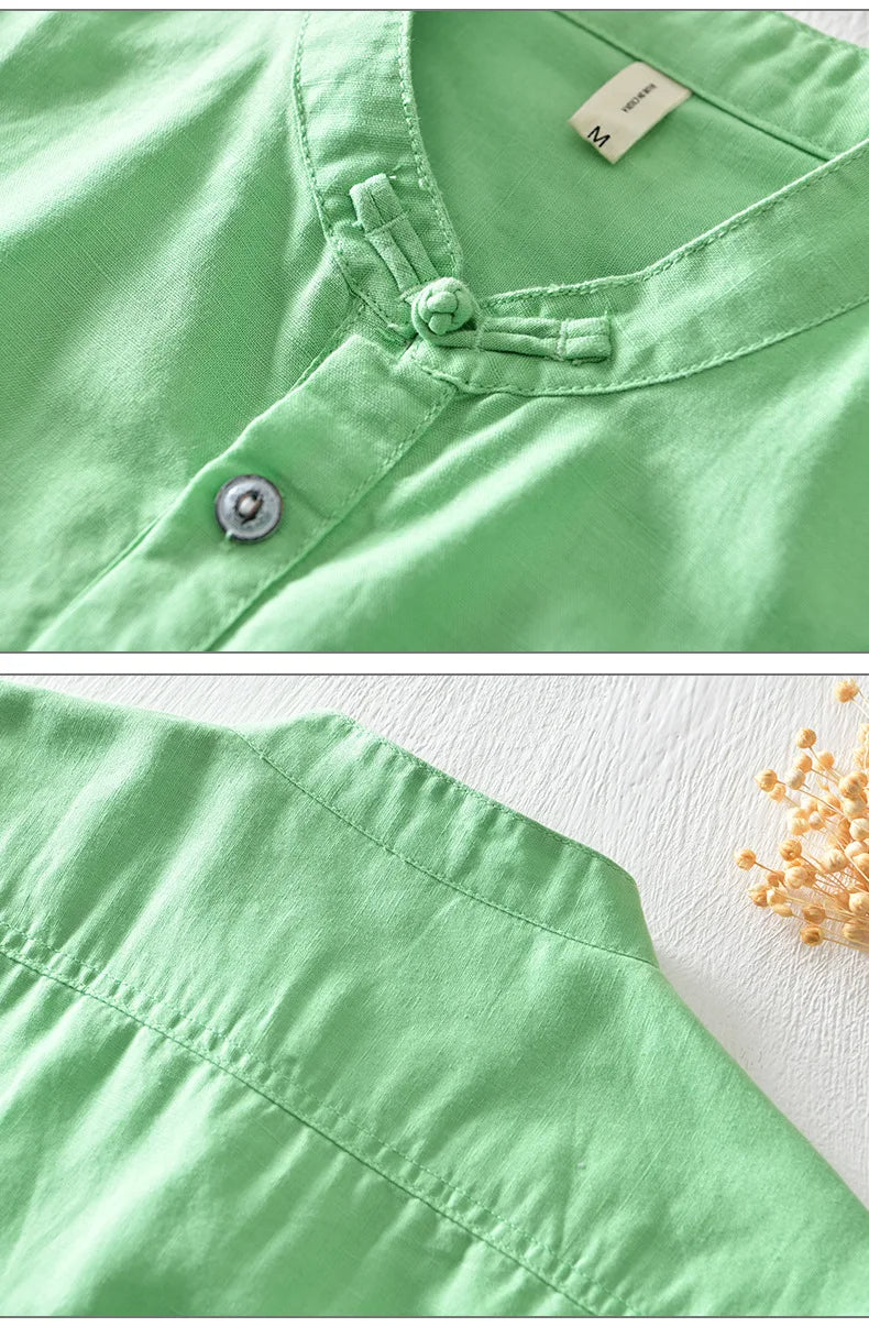 Kortærmet Bomulds- og Linnedskjorte